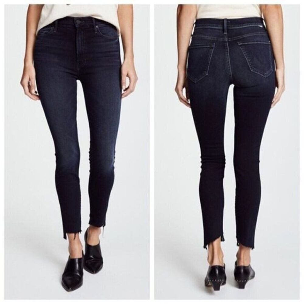 Mother The Stunner‎ Zip Skinny Jeans Women’s Size 25 High Rise Raw Hem Dark Wash